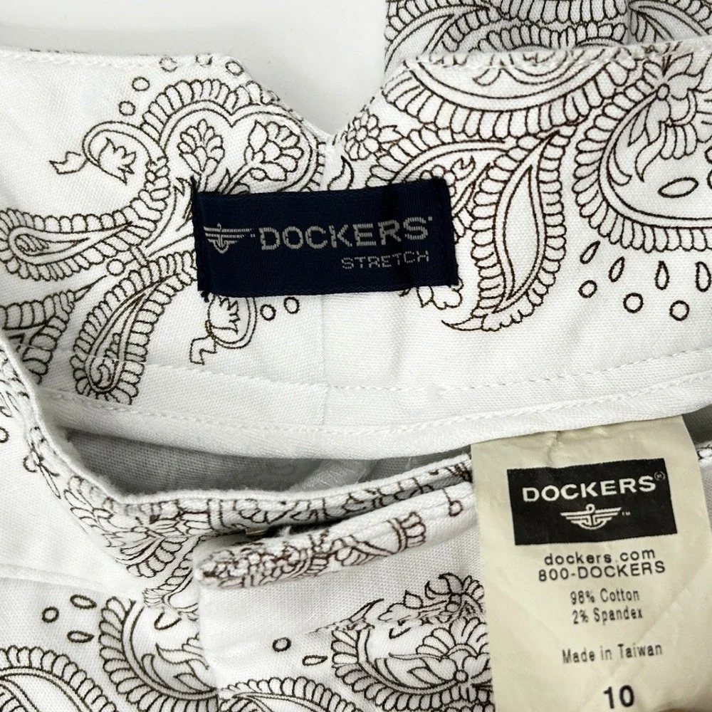 Dockers Stretch Paisley Print Cropped Pants Size 10 White Career quiet luxury - Picture 6 of 7
